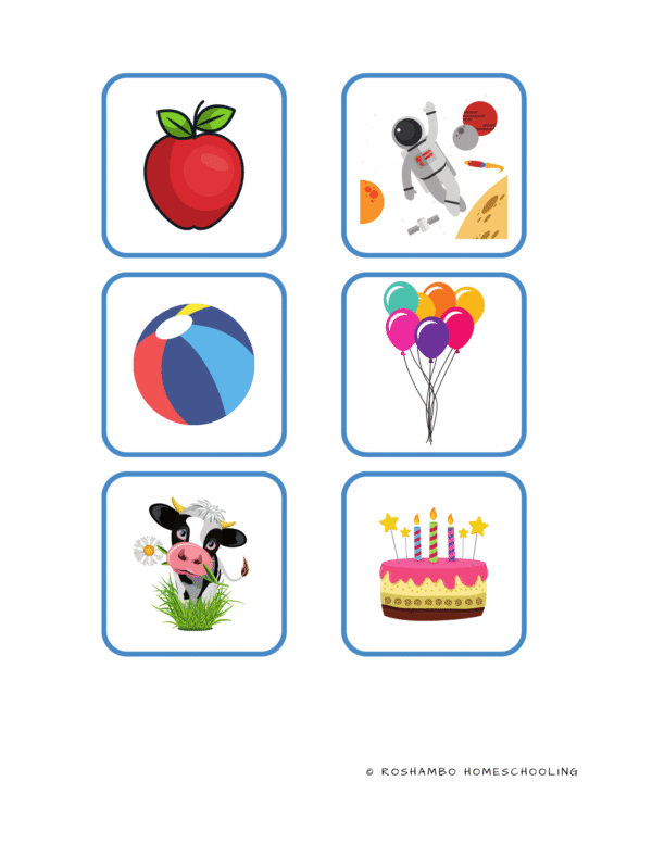 RoShamBo Homeschooling printable preschool and kindergarten game set beginning sounds bingo
