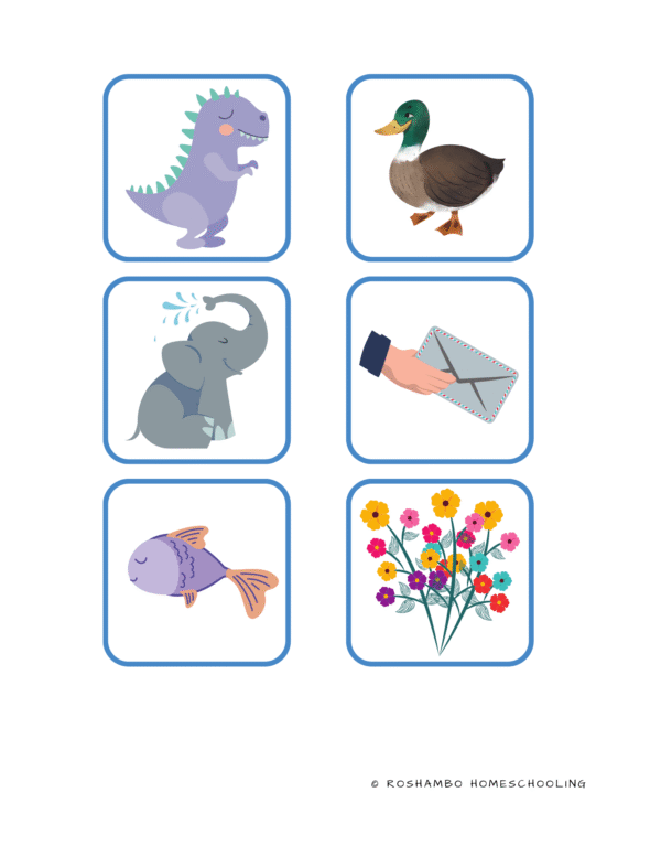 RoShamBo Homeschooling printable preschool and kindergarten game set beginning sounds bingo