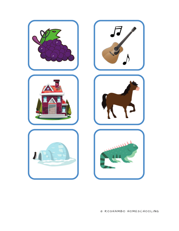 RoShamBo Homeschooling printable preschool and kindergarten game set beginning sounds bingo