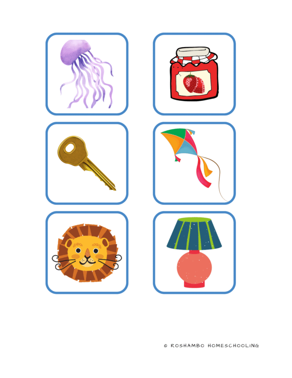 RoShamBo Homeschooling printable preschool and kindergarten game set beginning sounds bingo