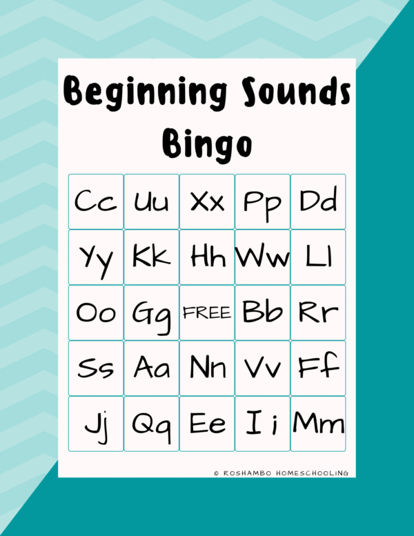RoShamBo Homeschooling printable preschool and kindergarten game set beginning sounds bingo