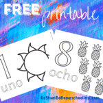 RoShamBo Homeschooling Free Printable coloring sheets with numbers 1-10, a summer theme, and the Spanish words for each number