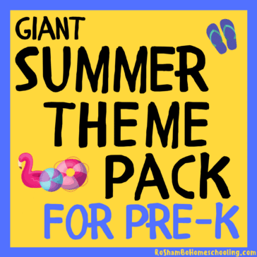 RoShamBo Homeschooling Summer Theme Pack promo showing several preschool printable worksheets with a summer theme