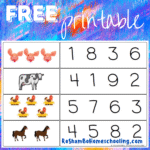RoShamBo Homeschooling free printable with counting flip cards and a farm animal theme