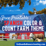 RoShamBo Homeschooling free printable coloring sheets with numbers 1-10, Spanish numbers, and cute farm animals