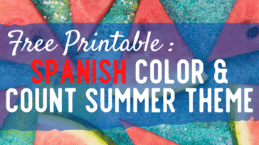 RoShamBo Homeschooling printable coloring sheets with numbers 1-10, written Spanish number words, and a summer theme