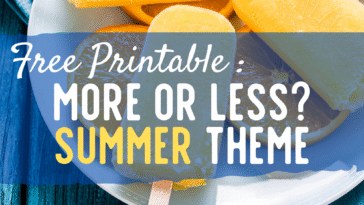 RoShamBo Homeschooling free printable worksheets with groups of more summer things and less summer things for kids to practice comparing quantities