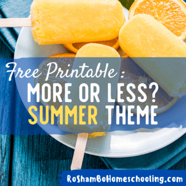 RoShamBo Homeschooling free printable worksheets with groups of more summer things and less summer things for kids to practice comparing quantities