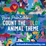 RoShamBo Homeschooling free printable worksheets with animals of various colors that kids can practice counting