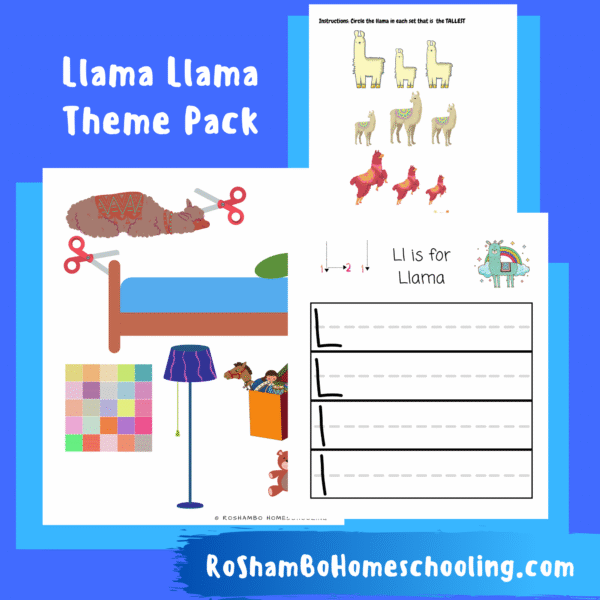 Samples from the RoShamBo Homeschooling Llama Llama themed activity pack