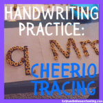 RoShamBo Homeschooling handwriting practice with cheerio tracing sheets