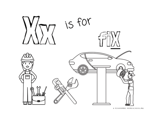 RoShamBo Homeschooling printable coloring sheet of the letter X