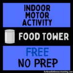 RoShamBo Homeschooling motor activity where a toddler is carefully stacking cans of food into a tower