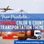 RoShamBo Homeschooling free Spanish printable with coloring sheets with numbers in Spanish and a transportation theme