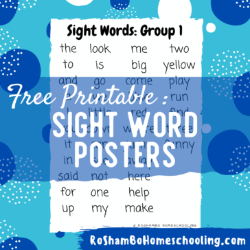 RoShamBo Homeschooling free printable set of posters displaying the Dolch sight words for learning how to read