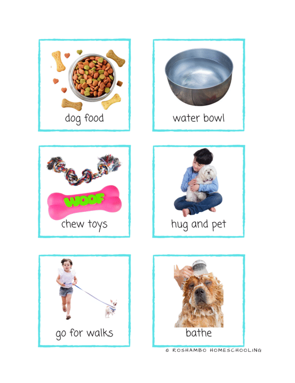 RoShamBo Homeschooling printable pet care match up game