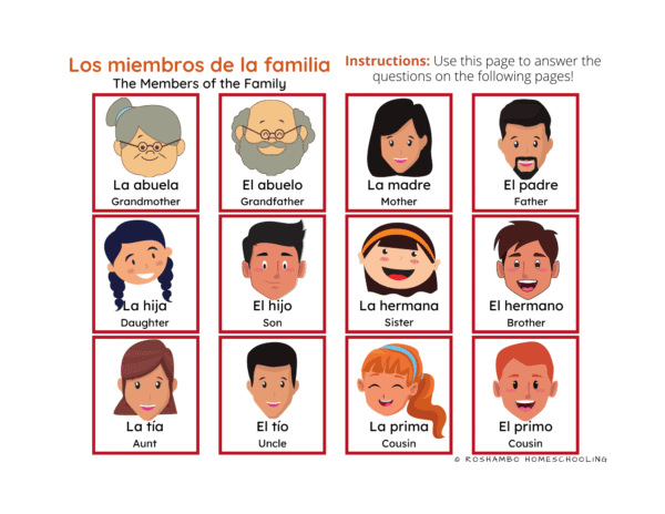 RoShamBo Homeschooling printable fall theme pack family member Spanish vocabulary