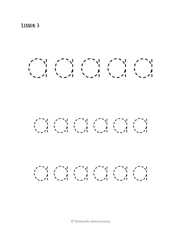 RoShamBo Homeschooling handwriting practice sample page