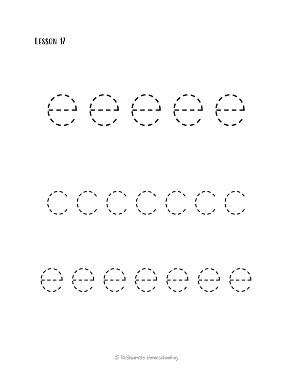 RoShamBo Homeschooling handwriting practice sample page