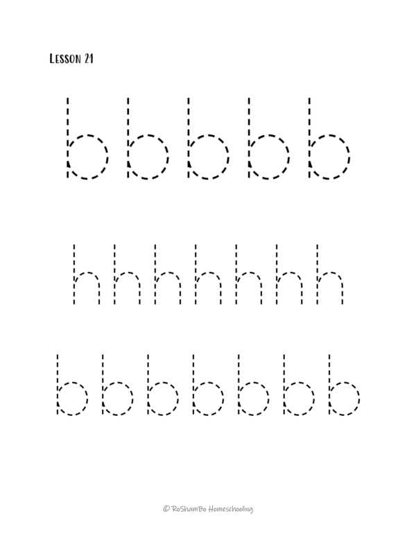 RoShamBo Homeschooling handwriting practice sample page