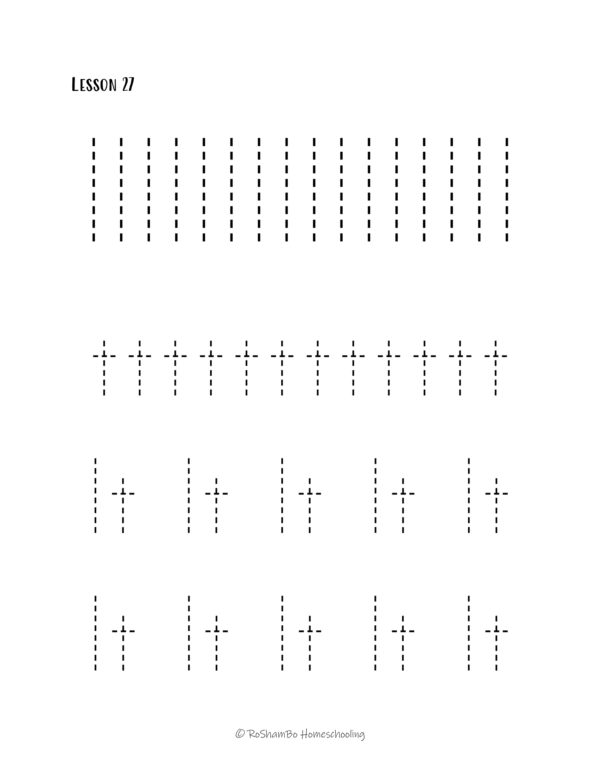 RoShamBo Homeschooling handwriting practice sample page