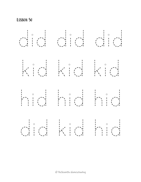 RoShamBo Homeschooling handwriting practice sample page