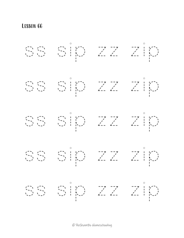 RoShamBo Homeschooling handwriting practice sample page