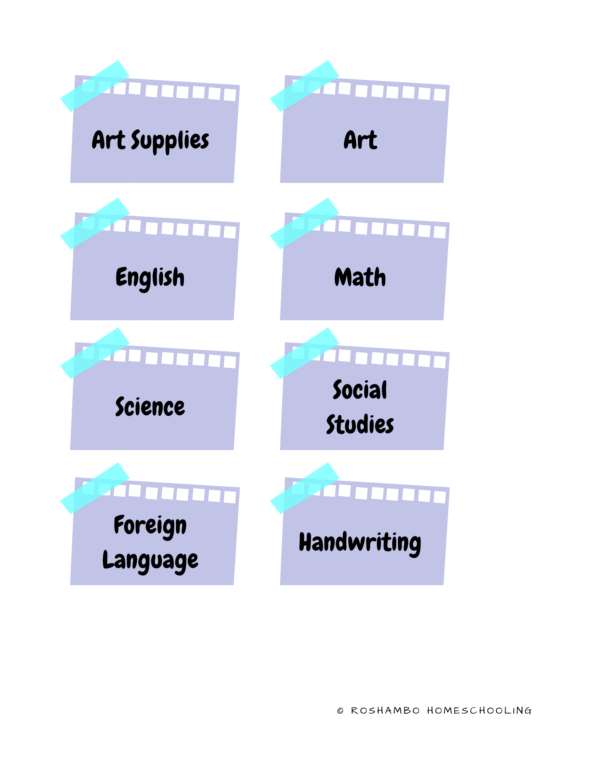 RoShamBo Homeschooling printable homeschool room labels sticky note