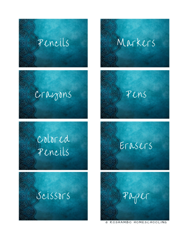 RoShamBo Homeschooling printable homeschool room labels lace