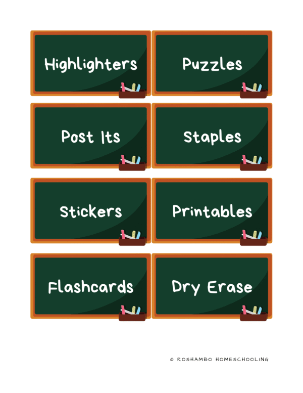 RoShamBo Homeschooling printable homeschool room labels chalkboard