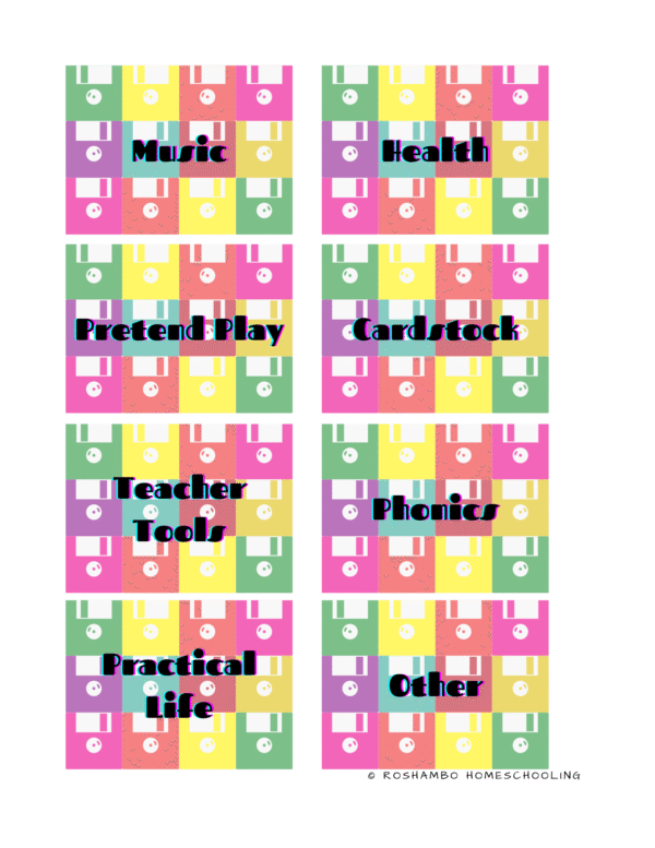 RoShamBo Homeschooling printable homeschool room labels retro