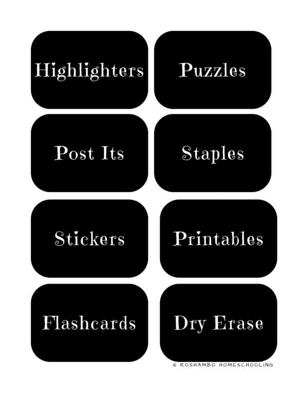 RoShamBo Homeschooling printable homeschool room labels simple black and white