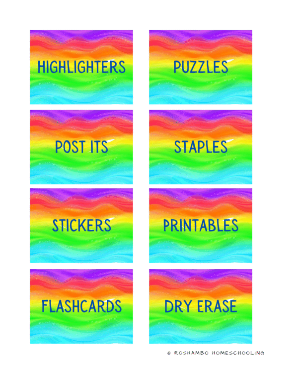 RoShamBo Homeschooling printable homeschool room labels rainbow