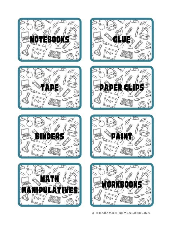 RoShamBo Homeschooling printable homeschool room labels school supplies