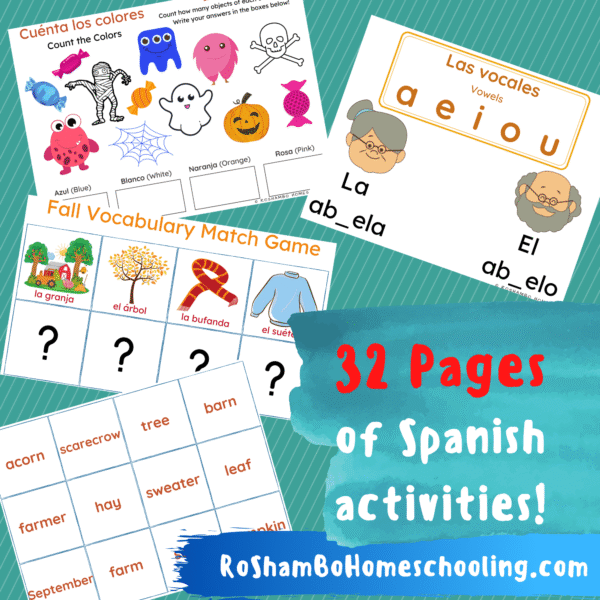 RoShamBo Homeschooling fall, halloween, and thanksgiving theme pack in Spanish