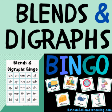 RoShamBo Homeschooling printable blends and digraphs bingo game