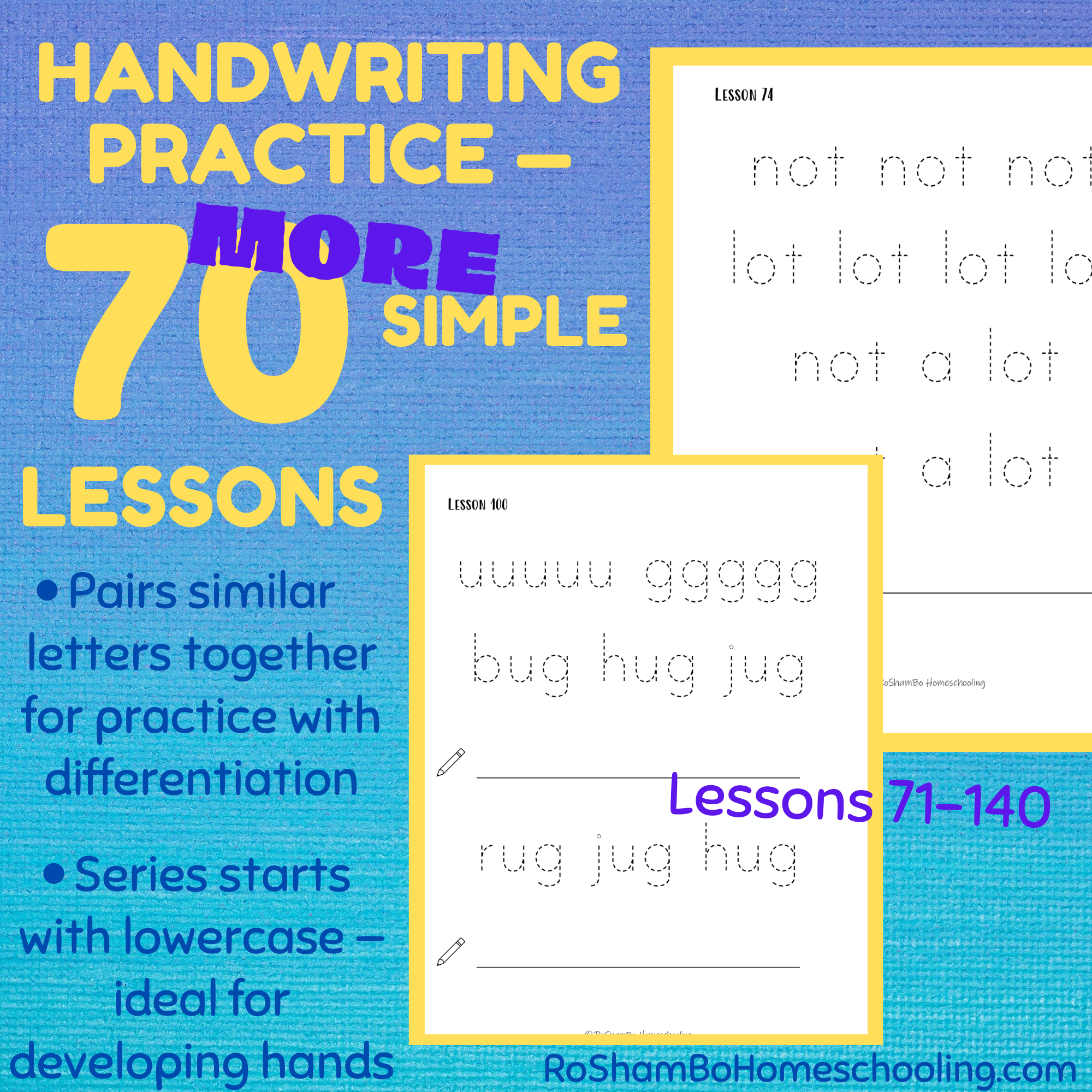 RoShamBo Homeschooling printable handwriting practice pack set 2 lowercase letters 70 lessons
