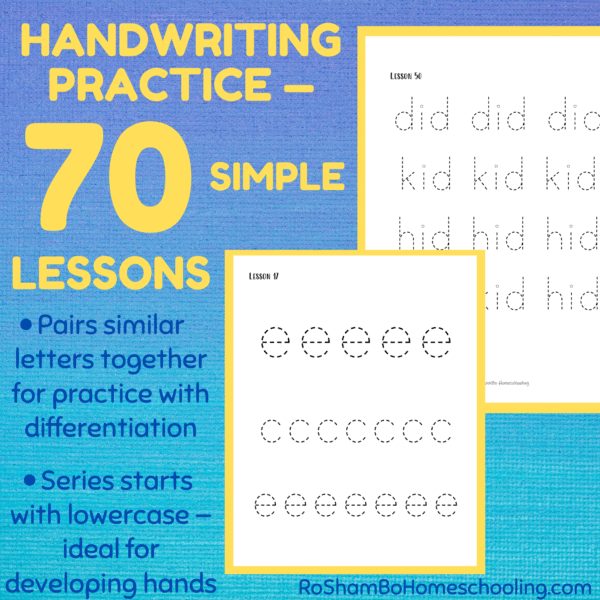 RoShamBo Homeschooling printable handwriting practice lowercase letters first 70 lessons