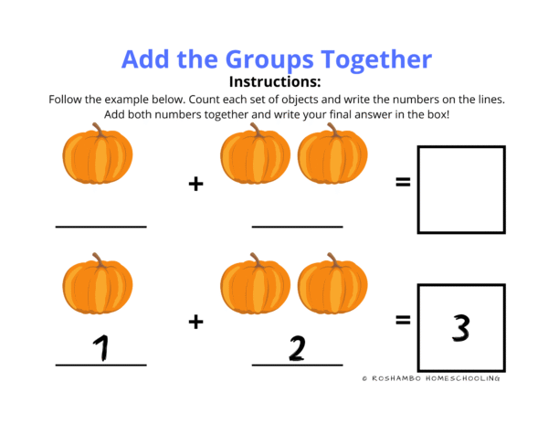 RoShamBo Homeschooling fall theme printable counting and addition practice