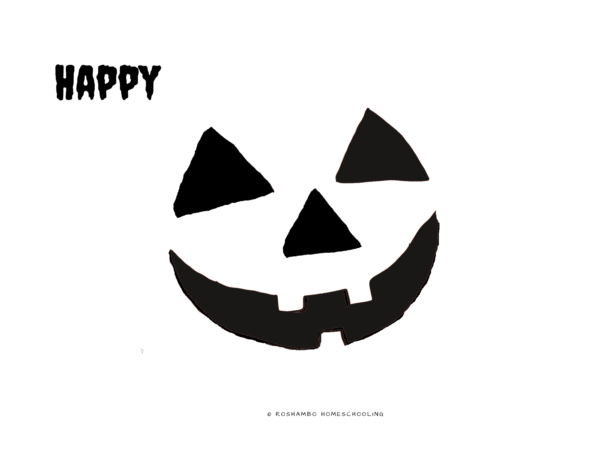 RoShamBo Homeschooling printable jack-o-lantern emojis for naming and identifying emotions on a pumpkin