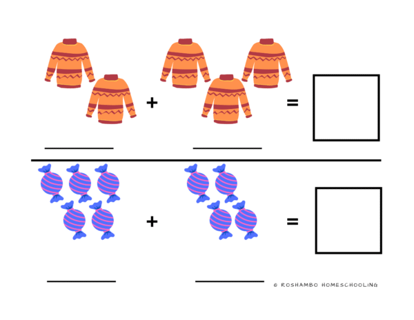 RoShamBo Homeschooling fall theme printable counting and addition practice