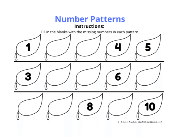 RoShamBo Homeschooling fall theme printable number pattern practice