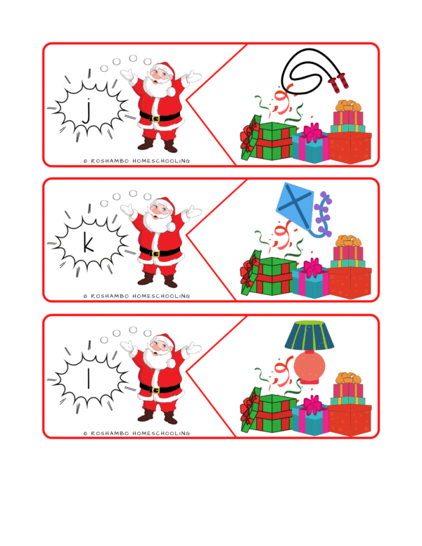 RoShamBo Homeschooling presents from Santa beginning sounds matching game