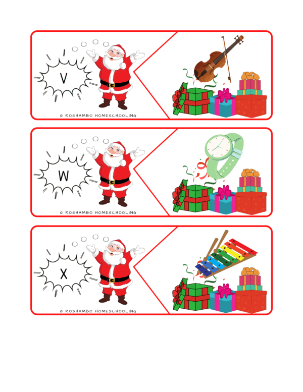 RoShamBo Homeschooling presents from Santa beginning sounds matching game