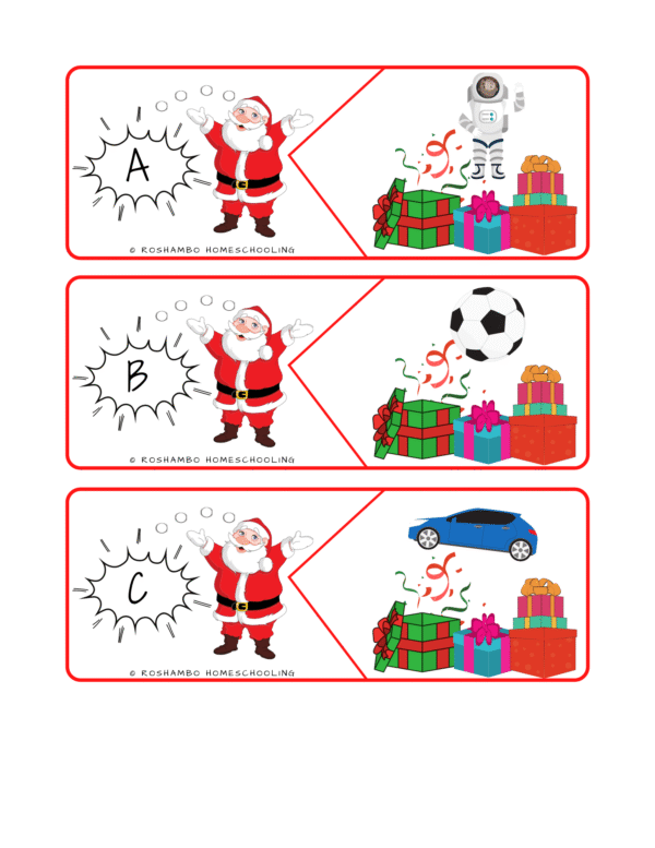 RoShamBo Homeschooling presents from Santa beginning sounds matching game
