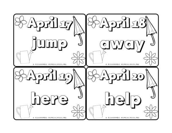 RoShamBo Homeschooling sight word of the day color calendar preschool sample
