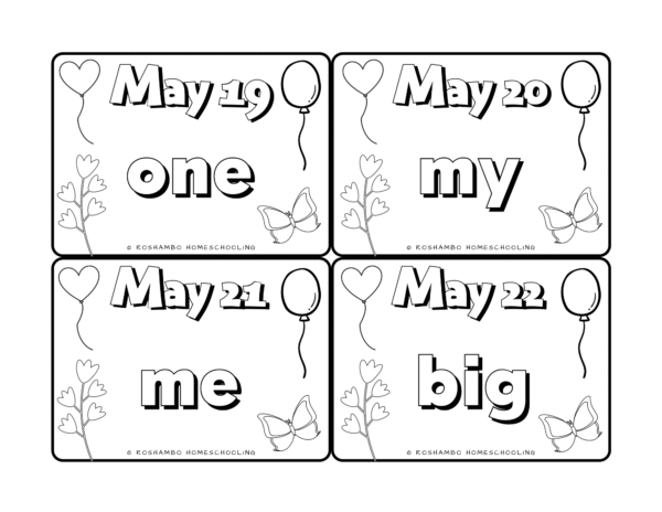 RoShamBo Homeschooling sight word of the day color calendar preschool sample