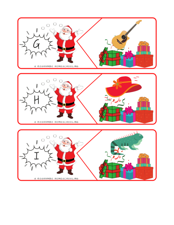 RoShamBo Homeschooling presents from Santa beginning sounds matching game