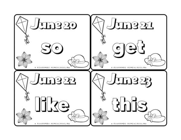 RoShamBo Homeschooling sight word of the day color calendar kindergarten set