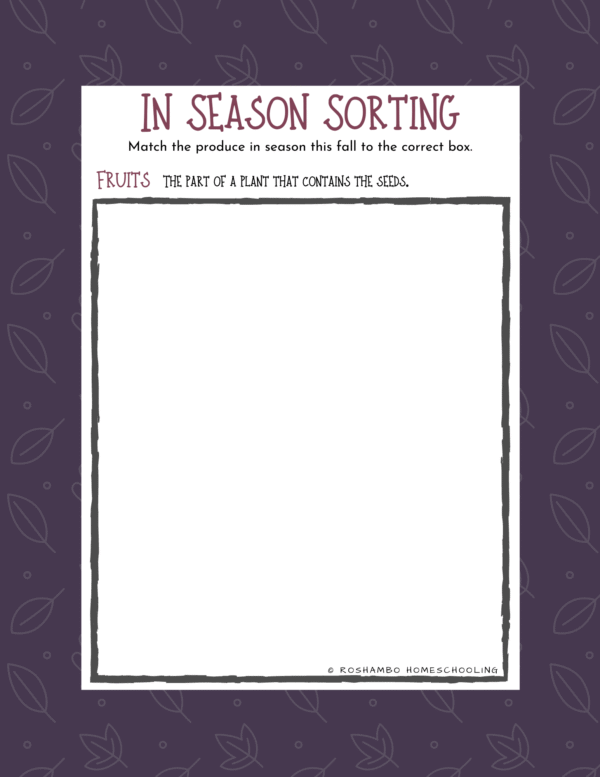 RoShamBo Homeschooling all about fall food theme pack sample